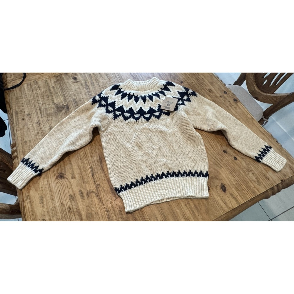 NWT Keep Bell Wool Hand Knit Cream Black Fisherman Sweater Fair Isle Nordic Sz M - Picture 13 of 13